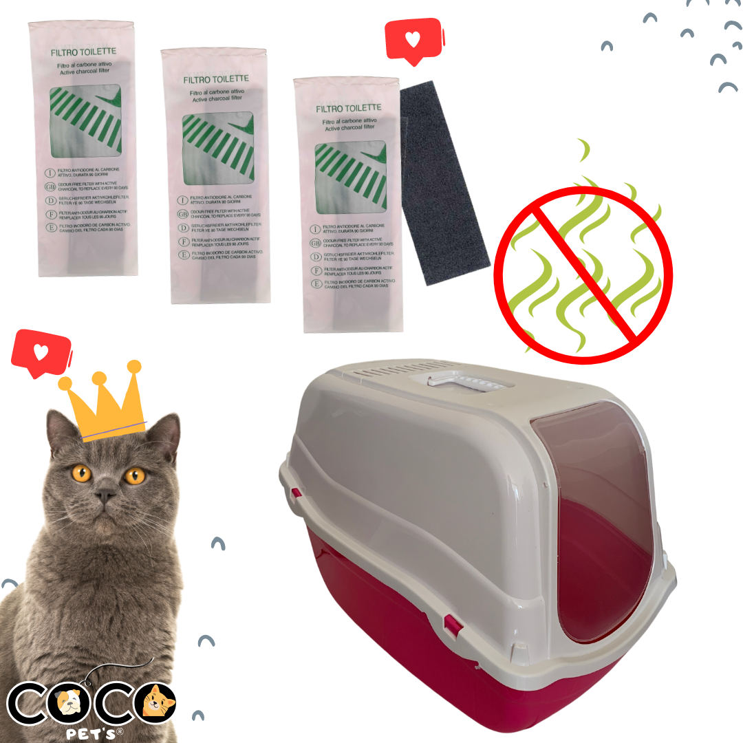 KIT BAÑO SANITARIO CUBIERTO ROMEO PARA GATOS + 3 FILTROS