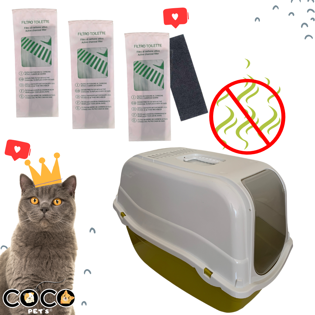 KIT BAÑO SANITARIO CUBIERTO ROMEO PARA GATOS + 3 FILTROS