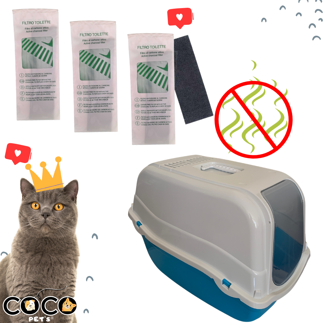 KIT BAÑO SANITARIO CUBIERTO ROMEO PARA GATOS + 3 FILTROS