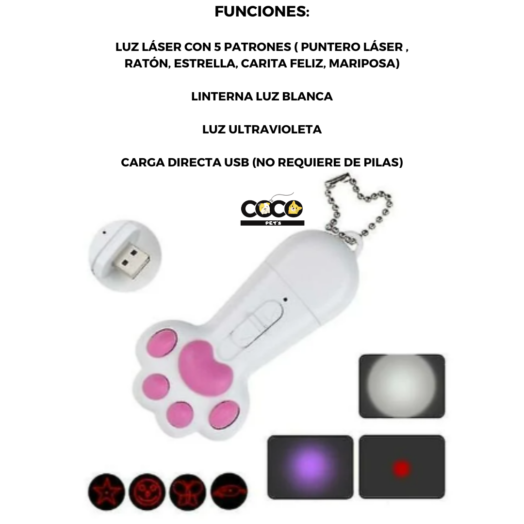 LÁSER IMÁGENES + LINTERNA + LUZ UV RECARGABLE USB