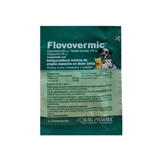 DRAG PHARMA - FLOVOVERMIC PARA PERROS Y GATOS - 1 COMPRIMIDO