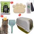 Cargar la imagen en la vista de la galería, KIT BAÑO SANITARIO CUBIERTO ROMEO PARA GATOS + ARENA 4 KG + FILTRO + PALA + ALFOMBRA
