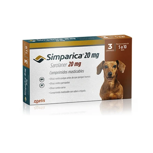 ZOETIS - SIMPARICA - 20 MG - 5 A 10 KG - 3 TABLETAS