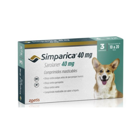 ZOETIS - SIMPARICA - 40 MG - 10 A 20 KG - 3 TABLETAS